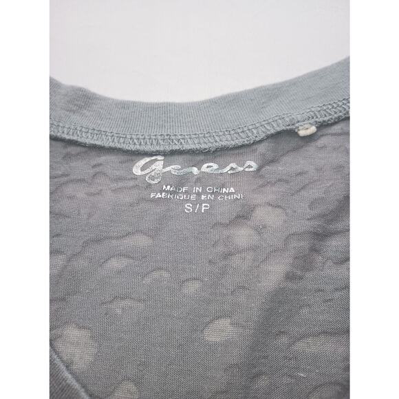 Vintage Y2K Guess Baby Doll Top Sheer Burn Out Gray T-shirt Fitted Small - Picture 3 of 4